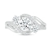 Thumbnail Image 2 of White Lab-Created Sapphire Three Stone Slant Bypass Rolling Wave Ring in 10K White Gold