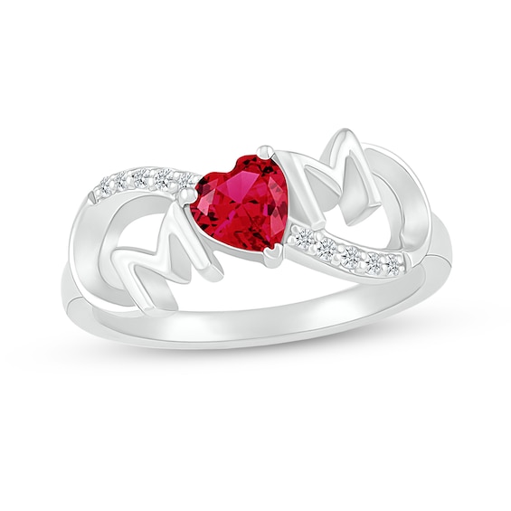 5.0mm Heart-Shaped Lab-Created Ruby and White Lab-Created Sapphire Mom Infinity Ring in Sterling Silver