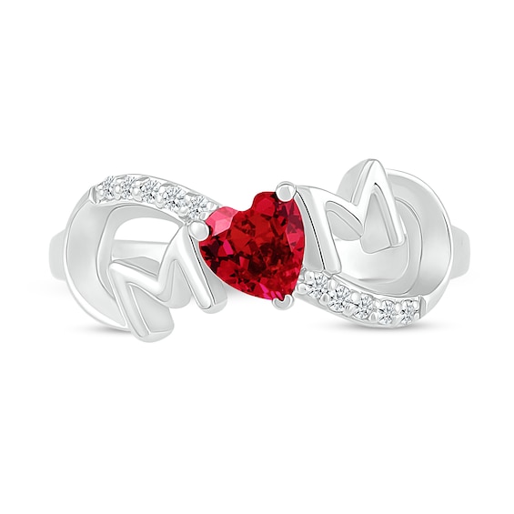 5.0mm Heart-Shaped Lab-Created Ruby and White Lab-Created Sapphire Mom Infinity Ring in Sterling Silver