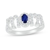 Thumbnail Image 1 of Oval Blue and White Lab-Created Sapphire "MOM" Ring in 10K White Gold