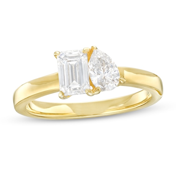 1 CT. T.w. Pear-Shaped and Emerald-Cut Diamond Toi et Moi Engagement Ring in 14K Gold