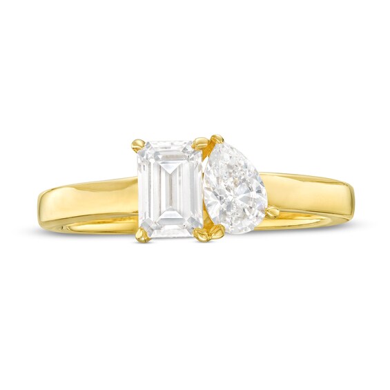 1 CT. T.w. Pear-Shaped and Emerald-Cut Diamond Toi et Moi Engagement Ring in 14K Gold