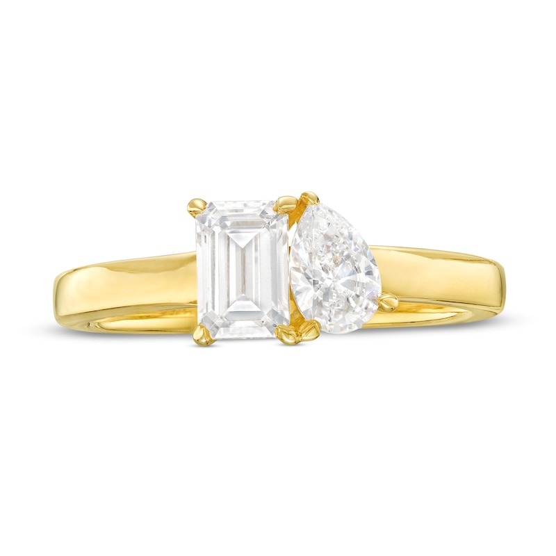 1 CT. T.W. Pear-Shaped and Emerald-Cut Diamond Toi et Moi Engagement ...