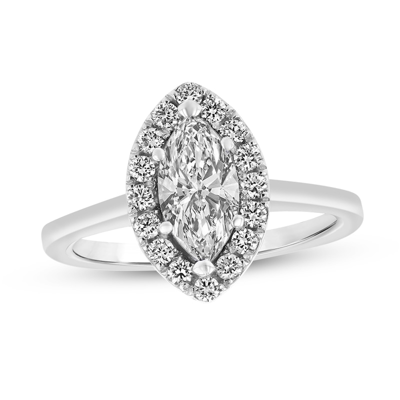 Main Image 1 of 1-1/4 CT. T.W. Marquise Diamond Scallop Frame Engagement Ring in 14K White Gold (I/SI2)