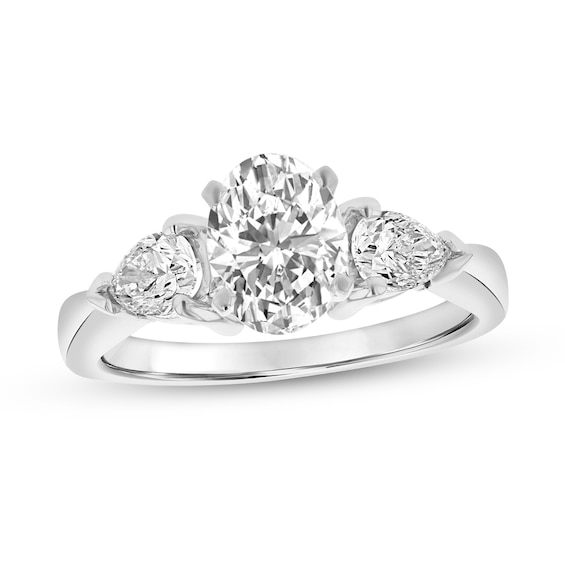 1-5/8 CT. T.w. Oval and Pear-Shaped Diamond Three Stone Tapered Shank Engagement Ring in 14K White Gold (I/Si2)