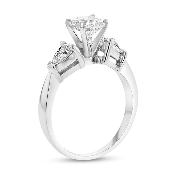 1-5/8 CT. T.w. Oval and Pear-Shaped Diamond Three Stone Tapered Shank Engagement Ring in 14K White Gold (I/Si2)