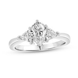 1-1/2 CT. T.W. Pear-Shaped and Trillion-Cut Diamond Three Stone Tapered Shank Engagement Ring in 14K White Gold (I/SI2)