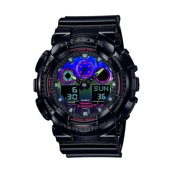 Men's Casio G-Shock Classic Black Resin Strap Watch with Rainbow Dial (Model: Ga100Rgb-1A)