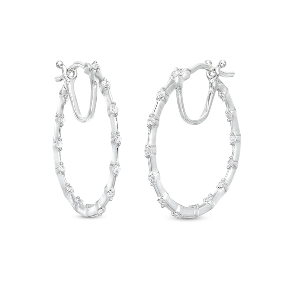1/4 CT. T.w. Diamond Station Inside-Out Hoop Earrings in 10K White Gold