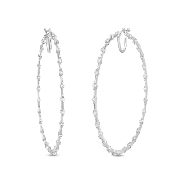 Main Image 1 of 1-1/2 CT. T.W. Diamond Station Inside-Out Hoop Earrings in 10K White Gold
