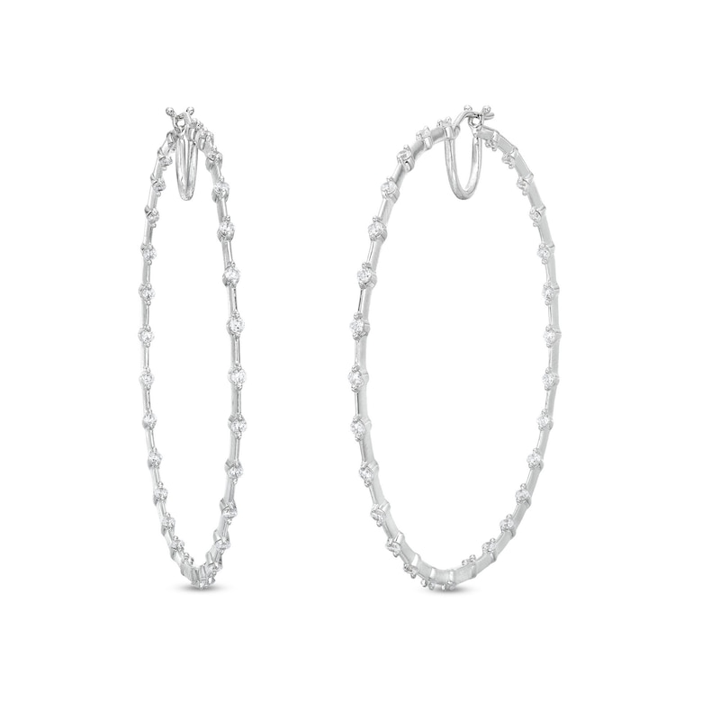 1-1/2 CT. T.W. Diamond Station Inside-Out Hoop Earrings in 10K White Gold