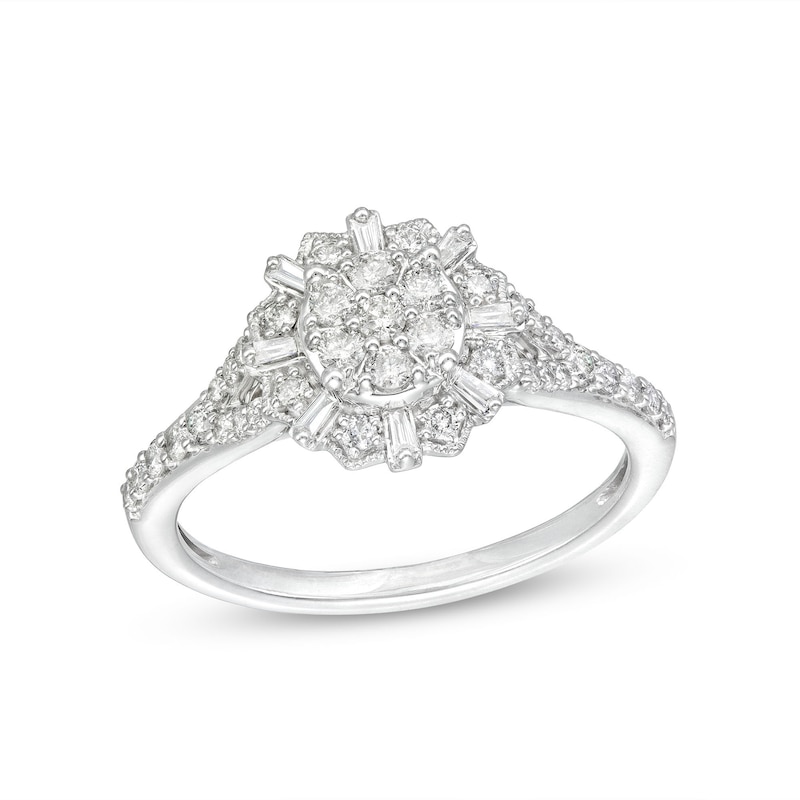 Main Image 1 of 1/2 CT. T.W. Multi-Diamond Art Deco Frame Ring in 10K White Gold