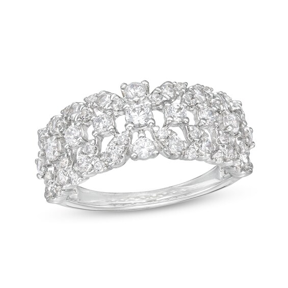1 CT. T.w. Diamond Floral Lattice-Style Ring in 10K White Gold