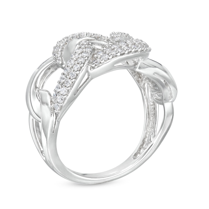 Main Image 3 of 1/2 CT. T.W. Diamond Oval Chain Link Ring in Sterling Silver
