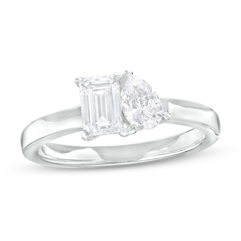 Main Image 1 of 1 CT. T.W. Pear-Shaped and Emerald-Cut Diamond Toi et Moi Engagement Ring in 14K White Gold