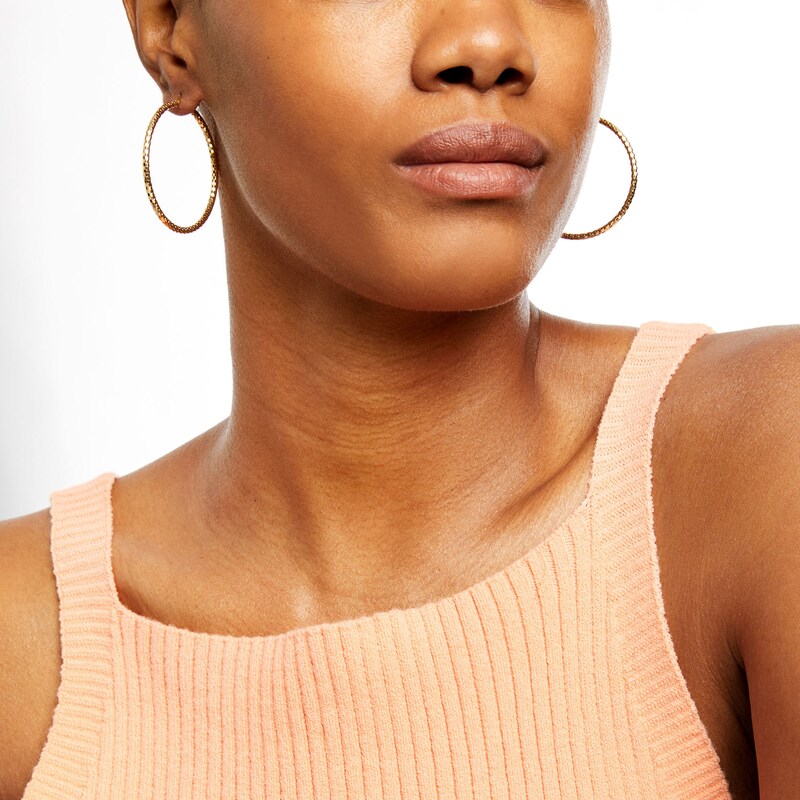 Main Image 2 of 45.0mm Diamond-Cut Tube Hoop Earrings in 10K Gold