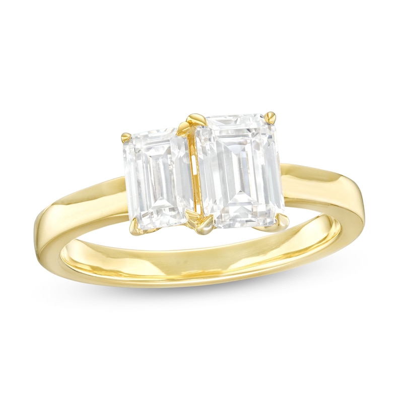 Main Image 1 of 1-1/2 CT. T.W. Emerald-Cut Diamond Toi et Moi Engagement Ring in 14K Gold