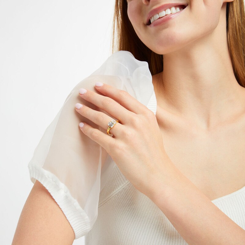 Main Image 2 of 1-1/2 CT. T.W. Emerald-Cut Diamond Toi et Moi Engagement Ring in 14K Gold
