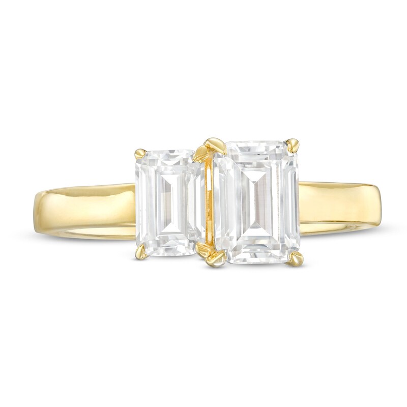 Main Image 4 of 1-1/2 CT. T.W. Emerald-Cut Diamond Toi et Moi Engagement Ring in 14K Gold