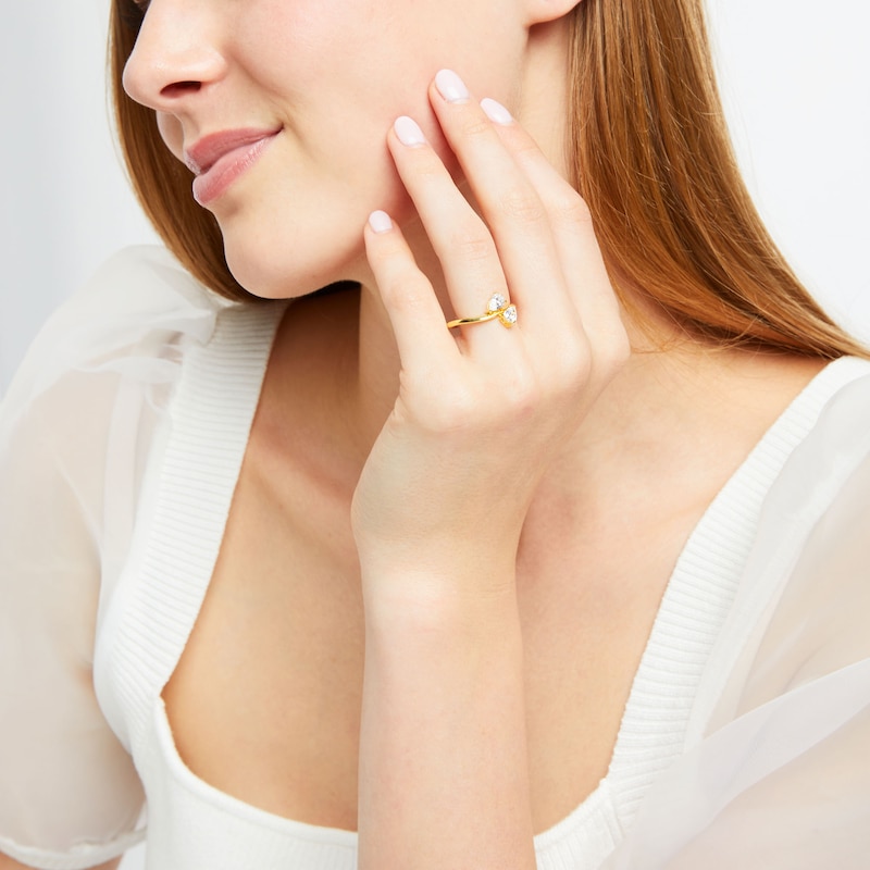 Main Image 2 of 1 CT. T.W. Pear-Shaped Diamond Sideways Toi et Moi Engagement Ring in 14K Gold