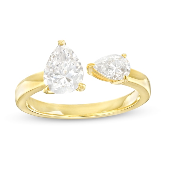 1-1/2 CT. T.w. Pear-Shaped Diamond Toi et Moi Open Shank Engagement Ring in 14K Gold