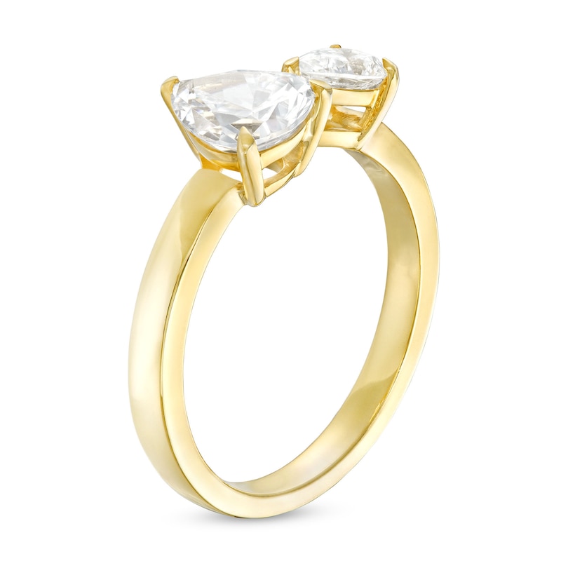 Main Image 3 of 1-1/2 CT. T.W. Pear-Shaped Diamond Toi et Moi Open Shank Engagement Ring in 14K Gold