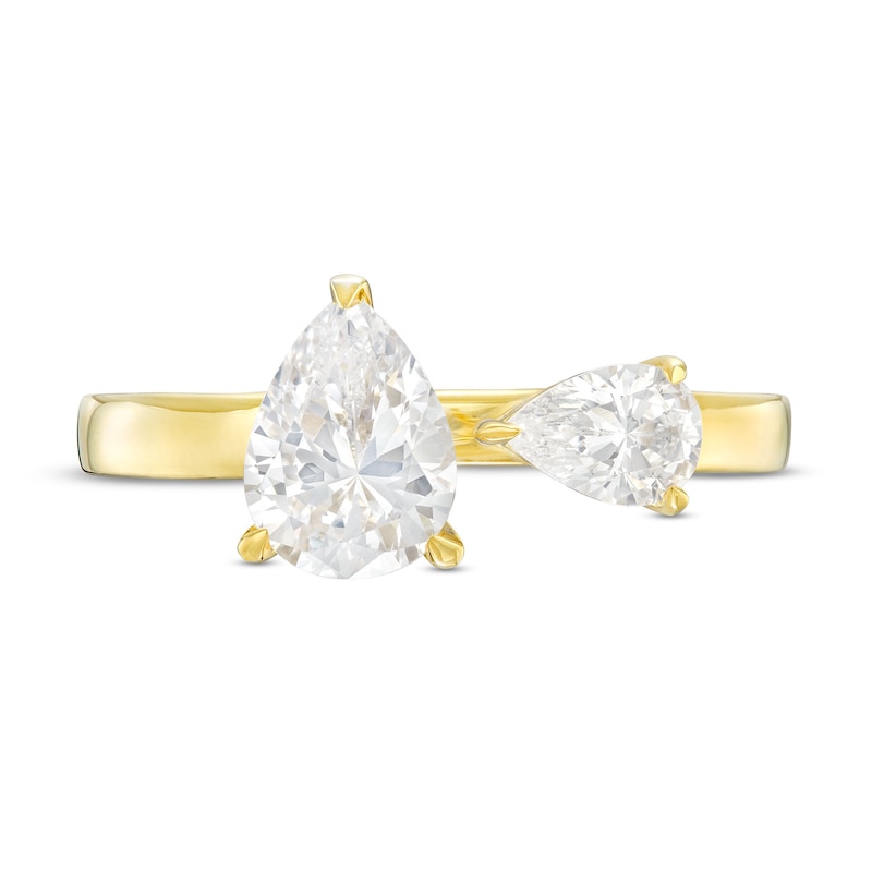 Main Image 4 of 1-1/2 CT. T.W. Pear-Shaped Diamond Toi et Moi Open Shank Engagement Ring in 14K Gold