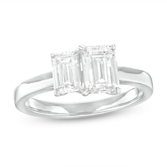 1-1/2 CT. T.w. Emerald-Cut Diamond Toi et Moi Engagement Ring in 14K White Gold