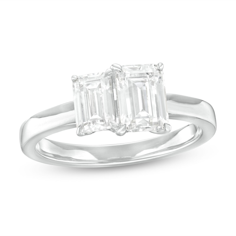 Main Image 1 of 1-1/2 CT. T.W. Emerald-Cut Diamond Toi et Moi Engagement Ring in 14K White Gold