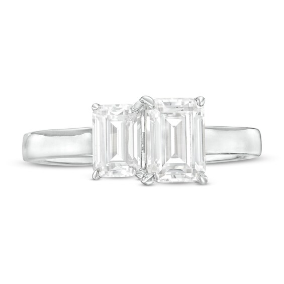 1-1/2 CT. T.w. Emerald-Cut Diamond Toi et Moi Engagement Ring in 14K White Gold