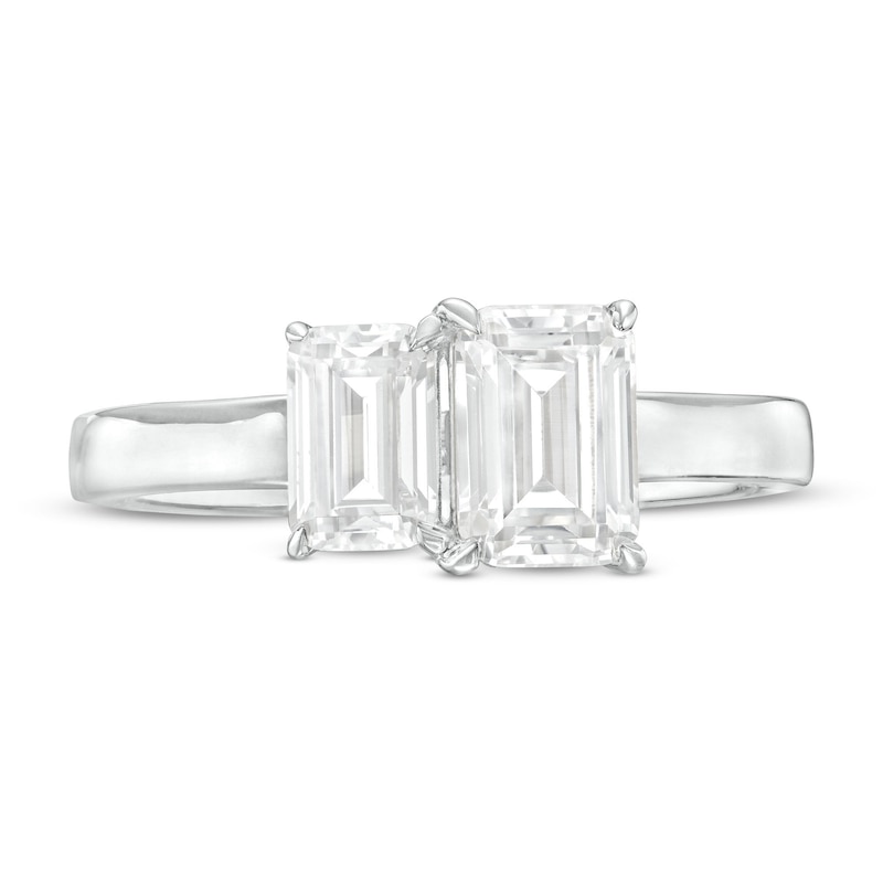 Main Image 4 of 1-1/2 CT. T.W. Emerald-Cut Diamond Toi et Moi Engagement Ring in 14K White Gold