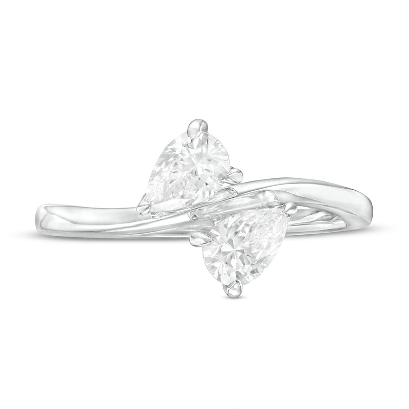 Main Image 4 of 1 CT. T.W. Pear-Shaped Diamond Sideways Toi et Moi Engagement Ring in 14K White Gold