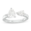 Thumbnail Image 1 of 1-1/2 CT. T.W. Pear-Shaped Diamond Toi et Moi Open Shank Engagement Ring in 14K White Gold