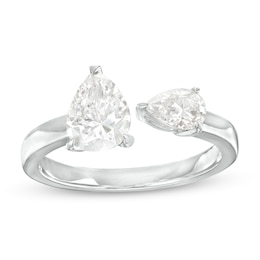 1-1/2 CT. T.W. Pear-Shaped Diamond Toi et Moi Open Shank Engagement Ring in 14K White Gold