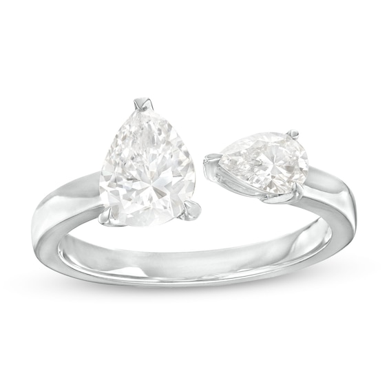 1-1/2 CT. T.w. Pear-Shaped Diamond Toi et Moi Open Shank Engagement Ring in 14K White Gold