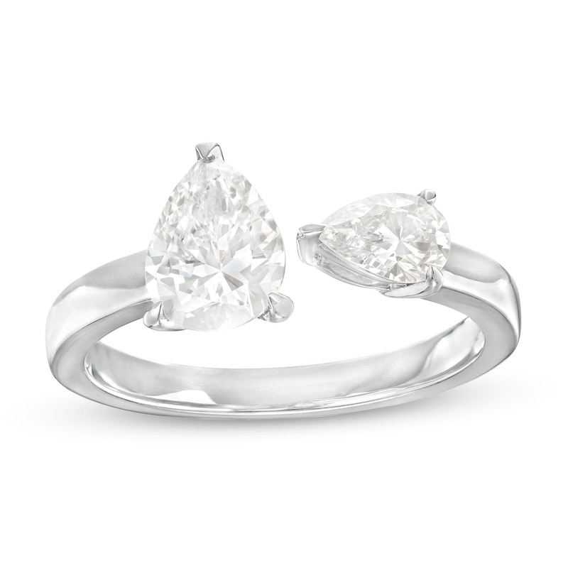 Main Image 1 of 1-1/2 CT. T.W. Pear-Shaped Diamond Toi et Moi Open Shank Engagement Ring in 14K White Gold