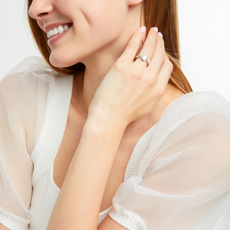 Main Image 2 of 1-1/2 CT. T.W. Pear-Shaped Diamond Toi et Moi Open Shank Engagement Ring in 14K White Gold