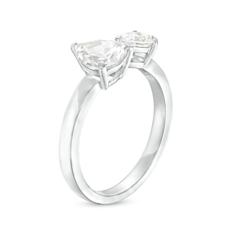 Main Image 3 of 1-1/2 CT. T.W. Pear-Shaped Diamond Toi et Moi Open Shank Engagement Ring in 14K White Gold
