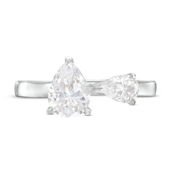 1-1/2 CT. T.w. Pear-Shaped Diamond Toi et Moi Open Shank Engagement Ring in 14K White Gold
