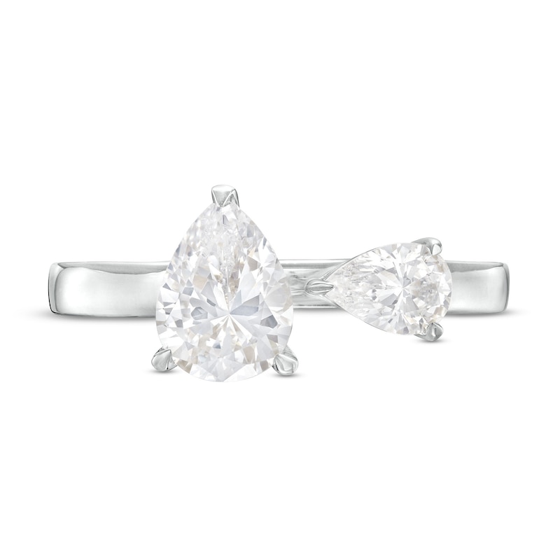 Main Image 4 of 1-1/2 CT. T.W. Pear-Shaped Diamond Toi et Moi Open Shank Engagement Ring in 14K White Gold
