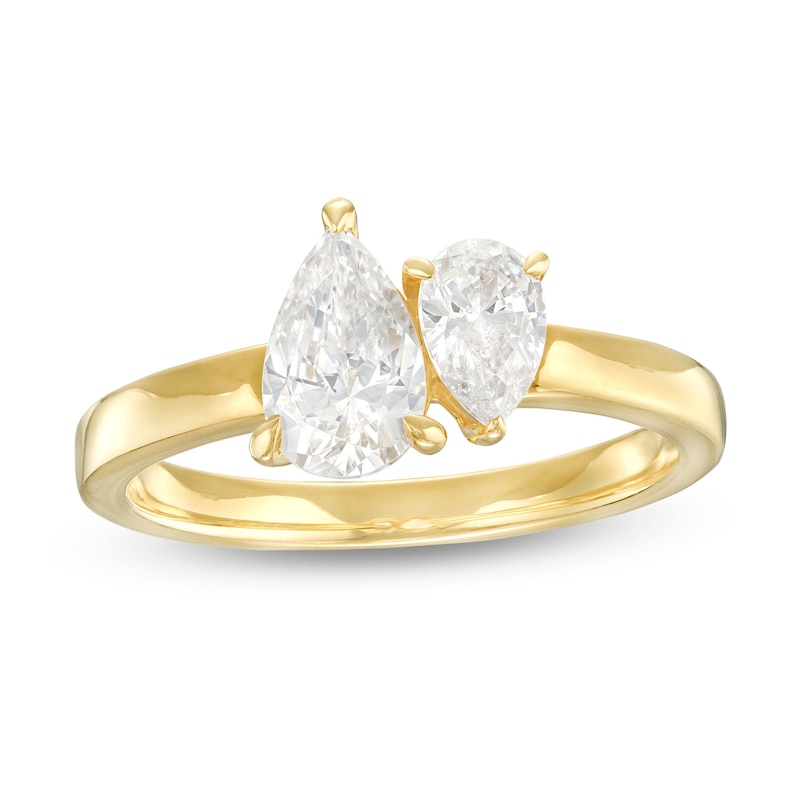 Main Image 1 of 1-1/2 CT. T.W. Pear-Shaped Diamond Toi et Moi Engagement Ring in 14K Gold