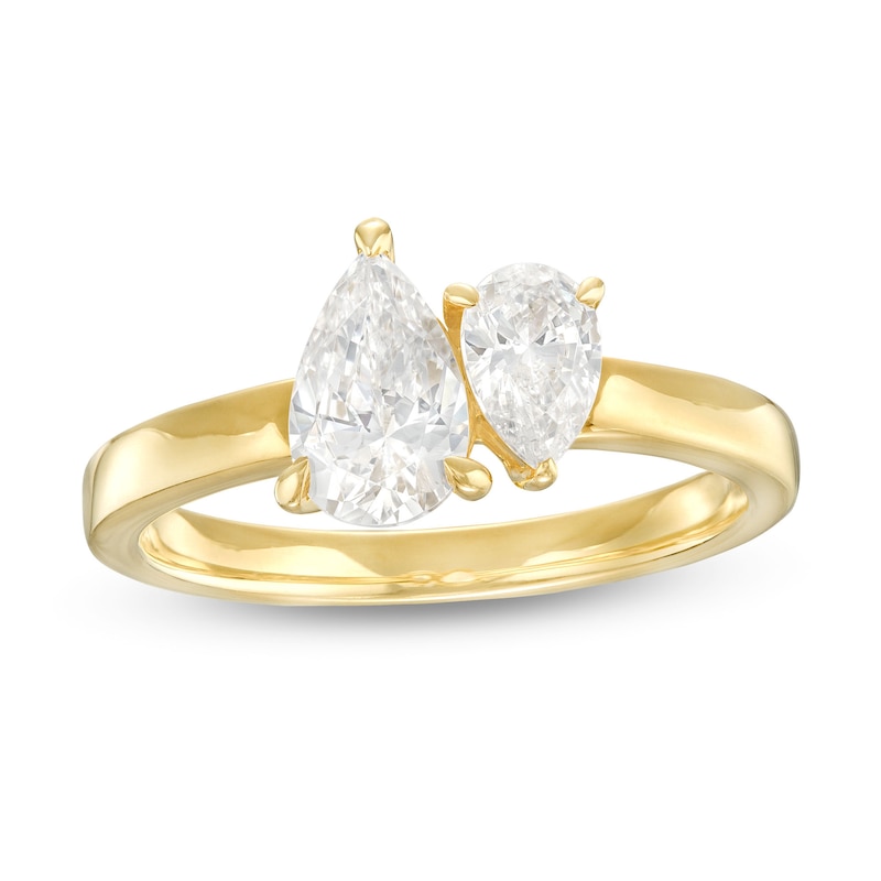 14K Yellow Gold Pear and Heart Shape Toi et Moi Ring