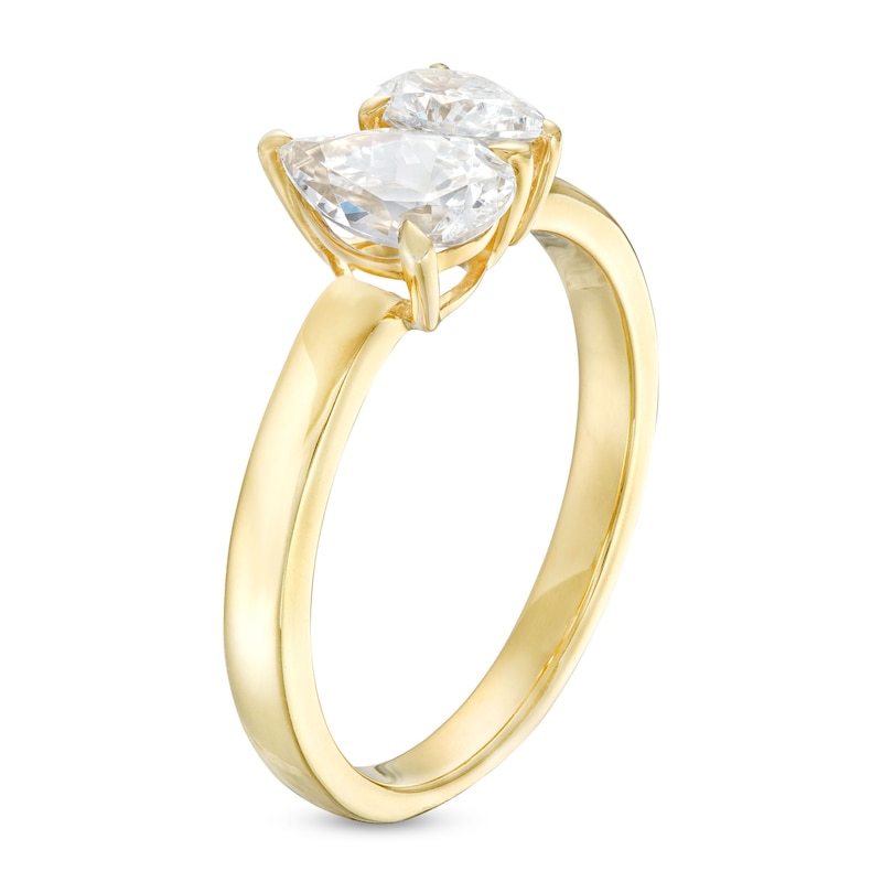 Main Image 3 of 1-1/2 CT. T.W. Pear-Shaped Diamond Toi et Moi Engagement Ring in 14K Gold