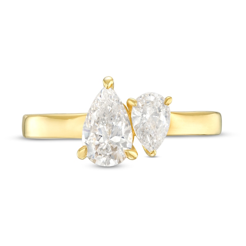 Main Image 4 of 1-1/2 CT. T.W. Pear-Shaped Diamond Toi et Moi Engagement Ring in 14K Gold