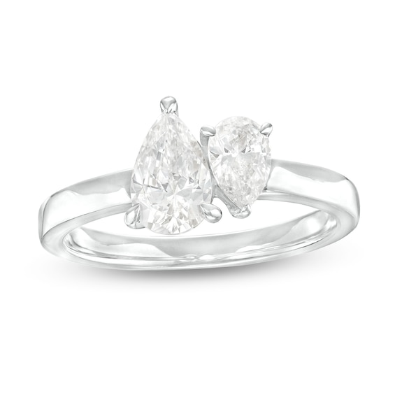 1-1/2 CT. T.w. Pear-Shaped Diamond Toi et Moi Engagement Ring in 14K White Gold