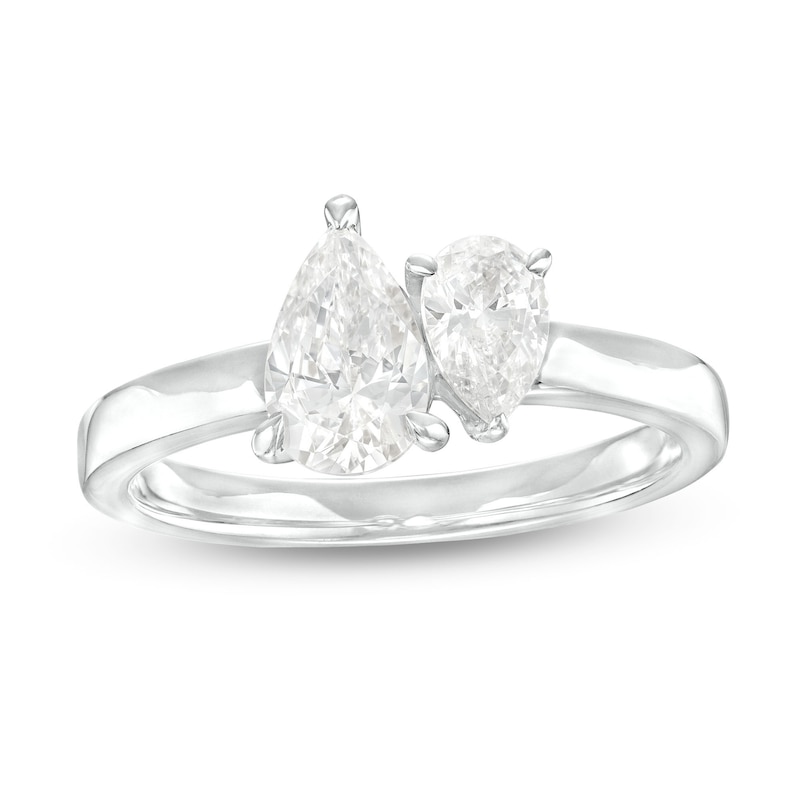 Main Image 1 of 1-1/2 CT. T.W. Pear-Shaped Diamond Toi et  Moi Engagement Ring in 14K White Gold