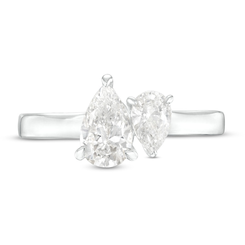 Main Image 4 of 1-1/2 CT. T.W. Pear-Shaped Diamond Toi et  Moi Engagement Ring in 14K White Gold