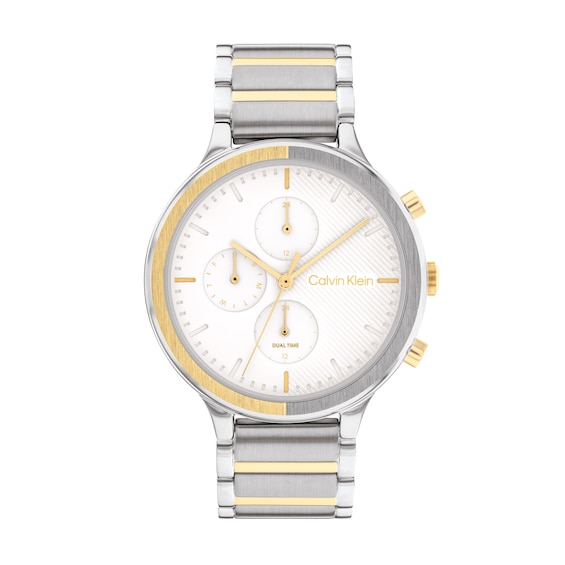 Ladies' Calvin Klein Two-Tone IP Chronograph Watch with White Dial (Model: 25200239)