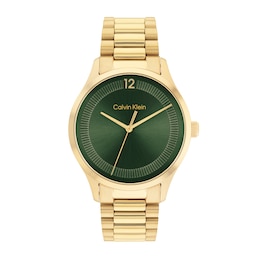 Ladies' Calvin Klein Gold-Tone IP Green Leather Strap Watch (Model:  25200273) | Zales