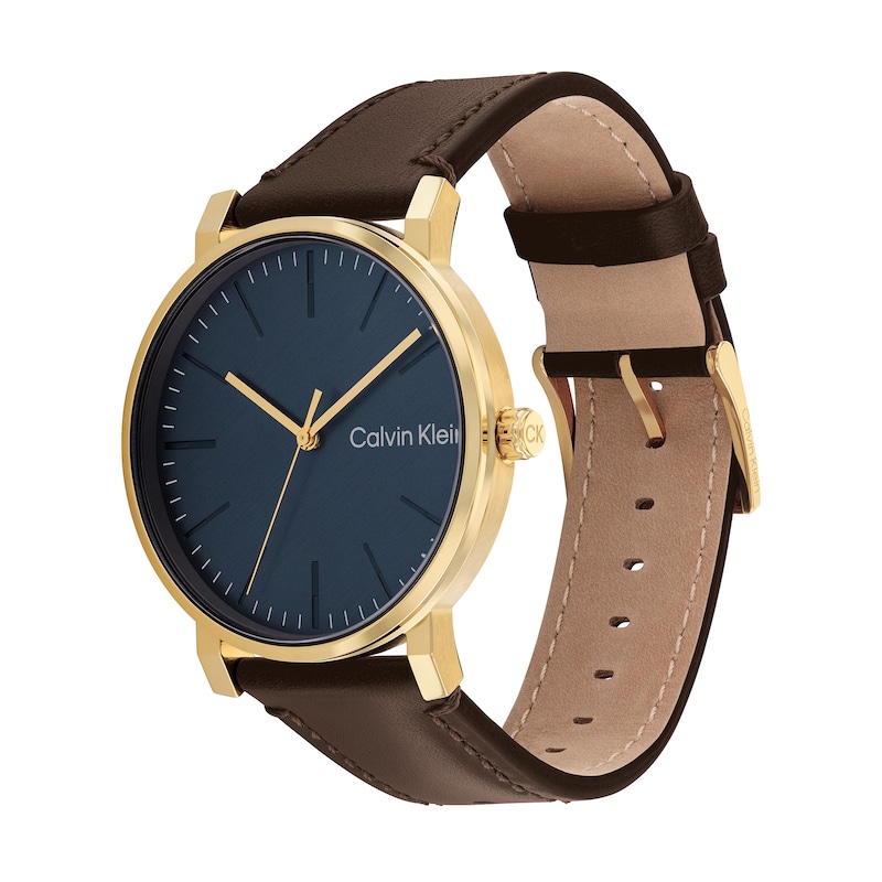 Main Image 2 of Men's Calvin Klein Brown Leather Strap Watch with Blue Dial (Model: 25200261)